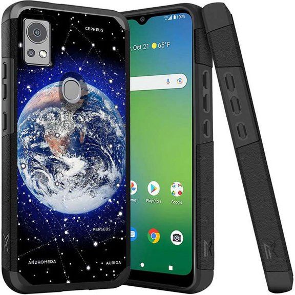 ANJ  Shockproof Dual Layer Slim Hard Case   Tempered Glass Cover Compatible with Icon 5, AT&T Motivate 4 - Earth Constellation 2