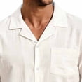 thumbnail image 6 of Men's Beach Clothes 2 Piece Cotton Linen Outfits Sets Casual Short Sleeve Button Down Cuban Guayabera Shirt Yoga Shorts Vacation Suit Summer Big and Tall Size S-3XL White, 6 of 6