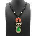 thumbnail image 4 of iJewelry2 Gold Tone Ancient Egyptian Afro-Flag Colored ANKH Cross with Eye of RA Motif Wooden Black Beads Necklace 30'', 4 of 5