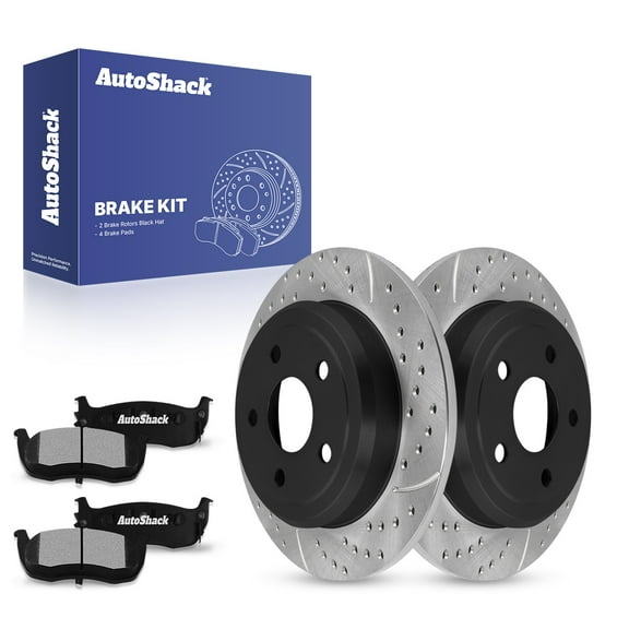 AutoShack 12.6" (320 mm) Rear Solid Drilled & Slotted Brake Rotors E-Coated   Ceramic Brake Pad | Replacement for 2005-2010 Jeep Grand Cherokee 2006-2010 Jeep Commander | 6-PC Brake Kit | ShadowGuard