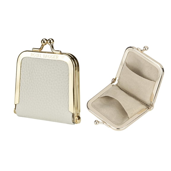 Royal Bagger Genuine Cow Leather Ultra-Slim Mini Jewelry Box, Ring & Necklace Storage, Slim Coin Purse with Kiss Lock for Women 3120