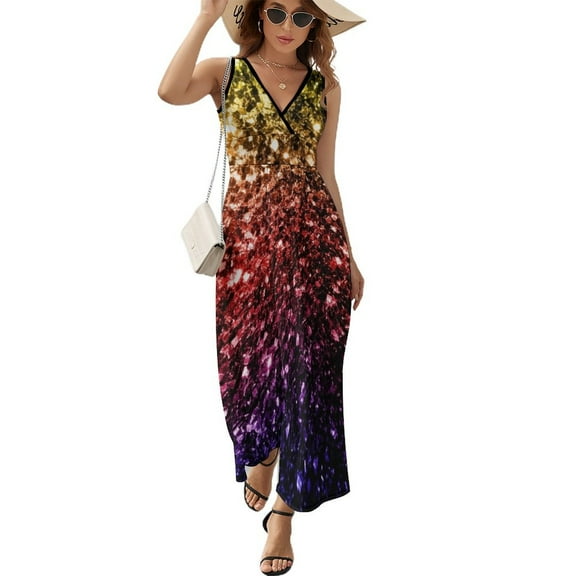 2025 women dress evening gown Elegant Dress Sleeveless sparkles faux purple red yellow