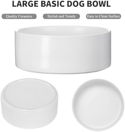8'' Ceramic Raised Dog Bowl - 70Oz Dog Food & Water Bowl with Elevated Non-Slip Bamboo Stand, Dishwasher & Microwave Safe, Anti Vomiting Heavy Duty Pet Bowl for Medium and Large Dogs, White