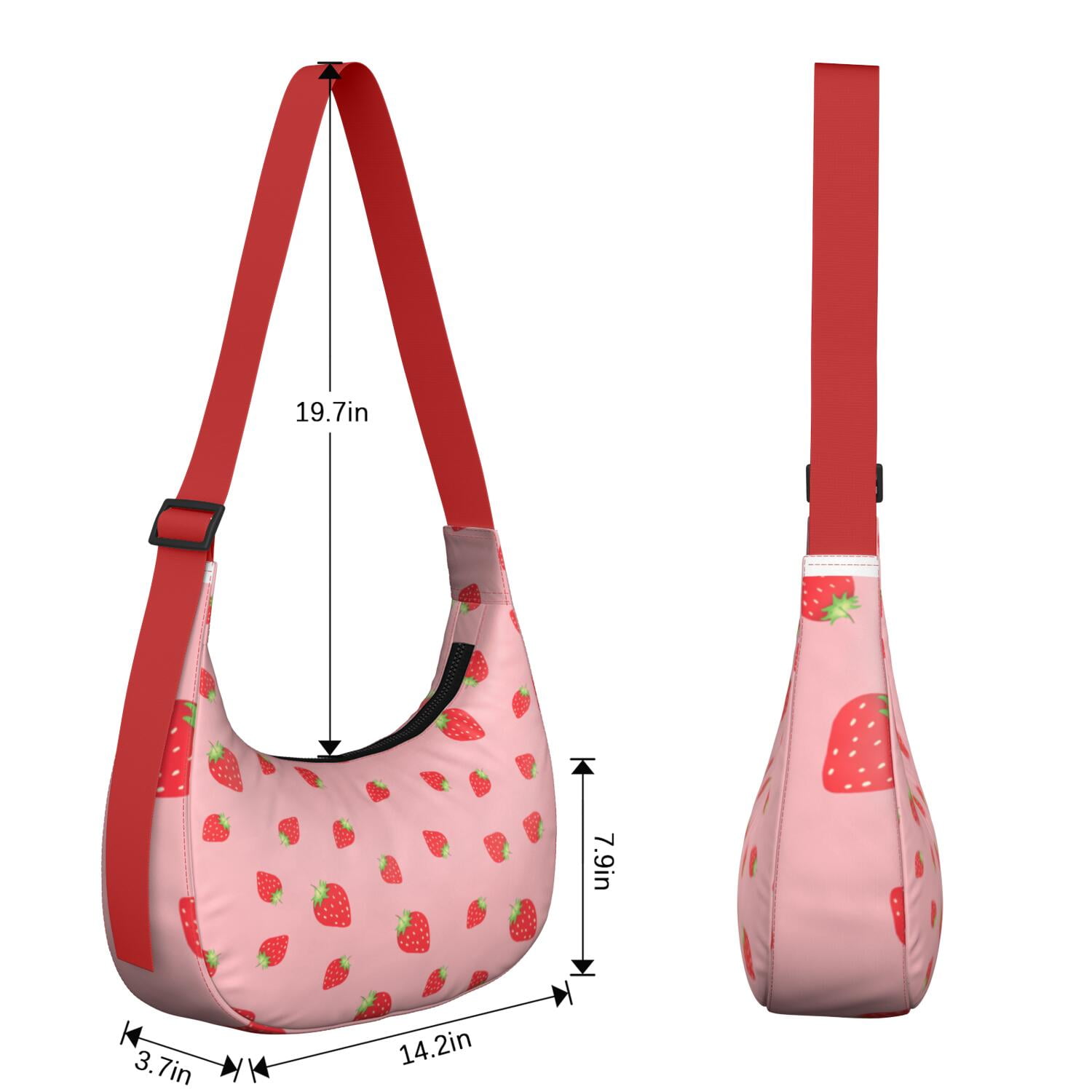 Fruity Strawberry Lover Shoulder Bag for Women, Cute Red Print Crossbody Purse, Lightweight Water-Resistant Hobo Tote, Sweet Summer Berry Handbag