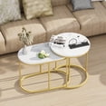 thumbnail image 3 of Nesting Coffee Table Set of 2 Modern Round Black Faux Marble Wood Table,Side Table Gold Metal Frame Oval End Table Small Space for Living Room,Bedroom,Studio Apartment Essential, 3 of 7