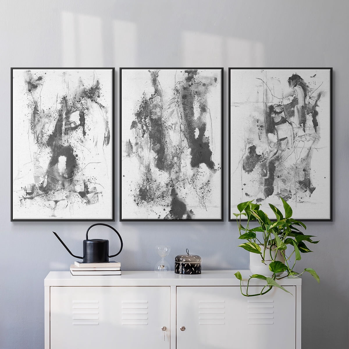 Graphite Abstract I - Framed Premium Gallery Wrapped Canvas L Frame 3 Piece Set - Ready to Hang