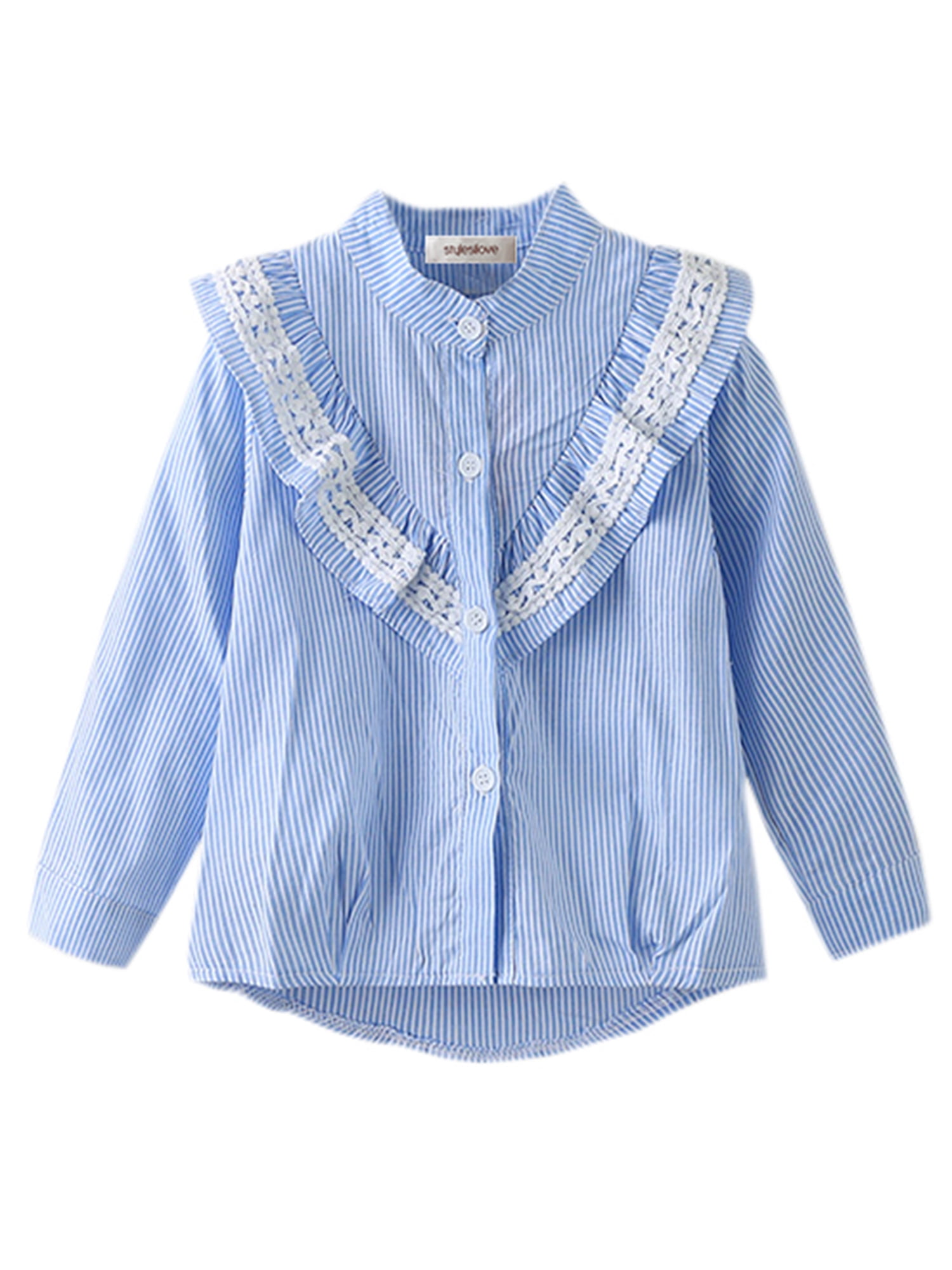 French Toast Little Girls L/S Blouse with Lace Edging