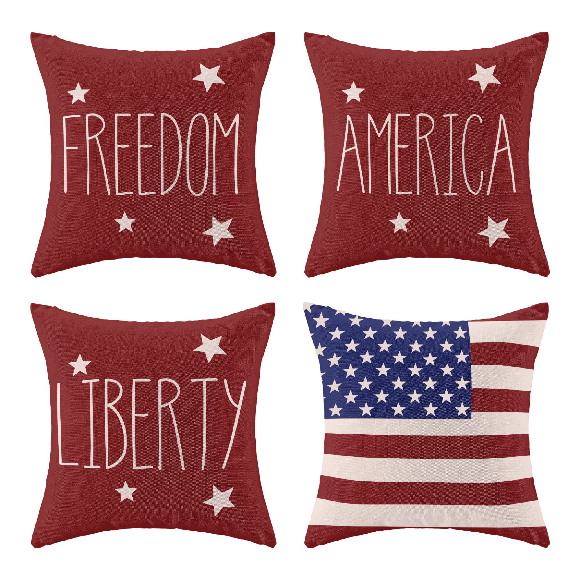 4th of July Decorative Pillowcases Independence Day Pillowcases Set of 4 American Flag Patriotic