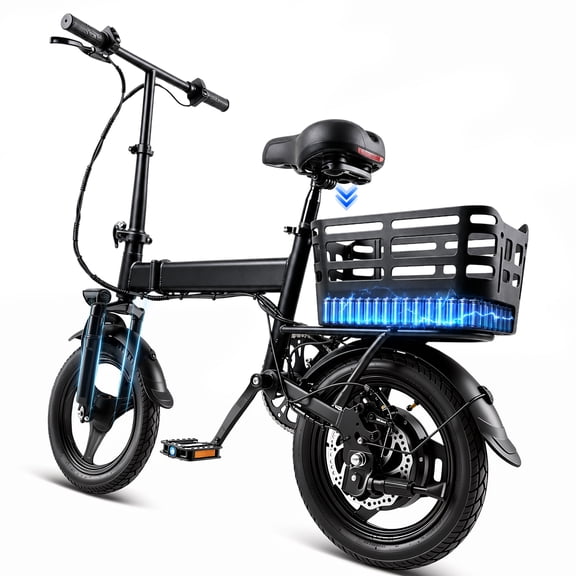 14" Folding Electric Bike with 500W Peak Motor,35 Miles 20MPH 432WH Integrated Battery ,Ebike & Electric Bicycles for Adults with Basket,UL2849