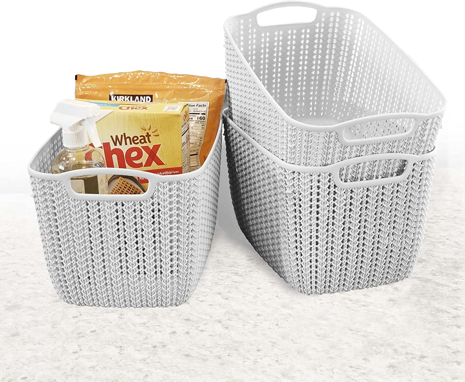 Plastic Storage Organizer Baskets (Set of 3) White Rectangular