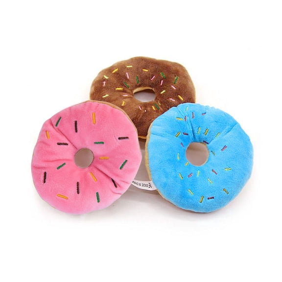 Squeaky Donut Toy for Dogs & Cats Colorful Plush Pet Chew Toy with Built-in Squeaker Soft Bite-Friendly Plaything for Small to Medium Pets Interactive Sound Toy