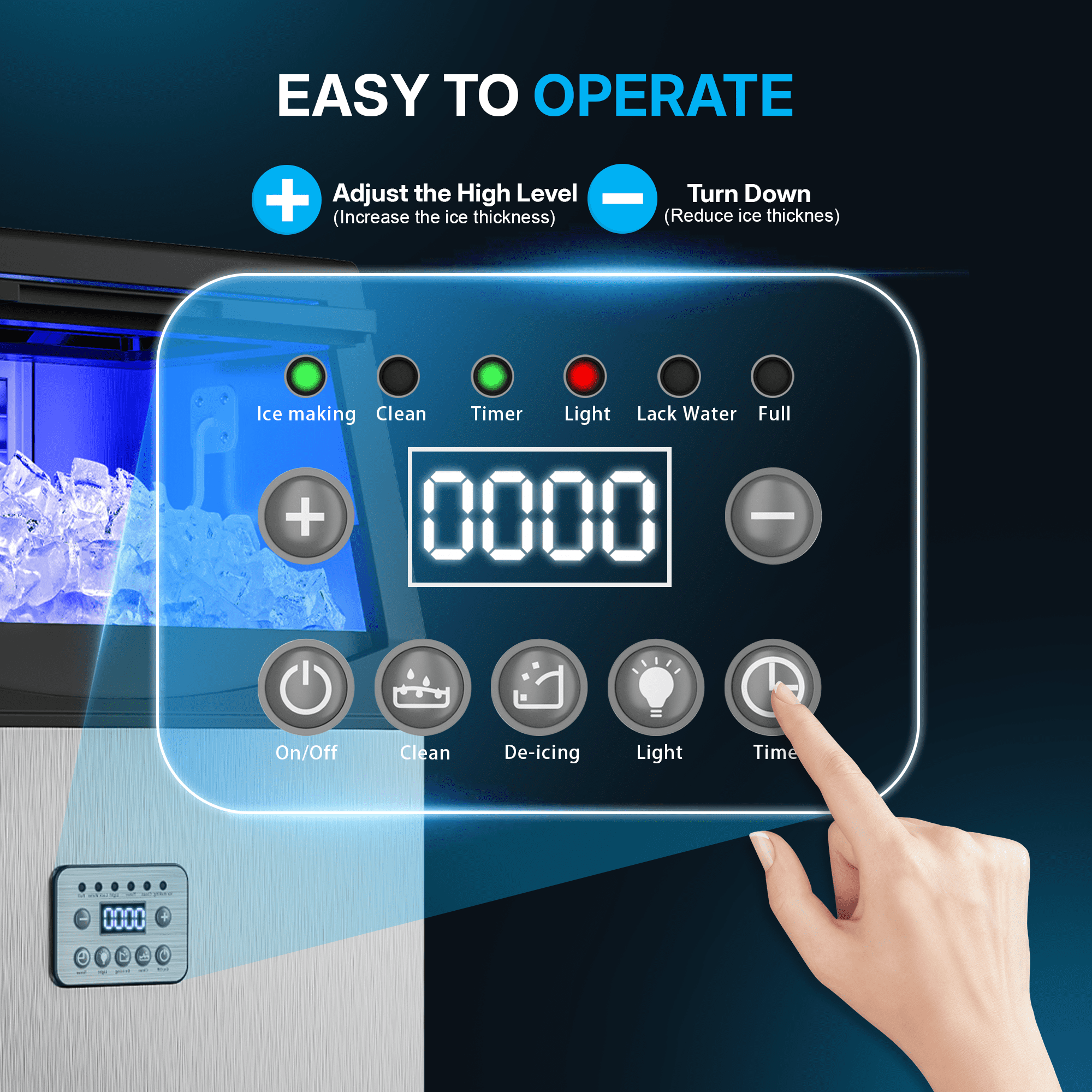 Nepsam Commercial Ice Maker, 100Lbs/24H, 50 Ice Cubes, Stainless Steel Under Counter ice Machine, Self-Cleaning & Timer, for Home & Bar