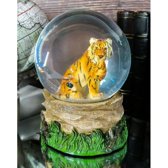 Forest Jungle Apex Predator Orange Bengal Tiger Glitter Snow Globe 100mm Decor