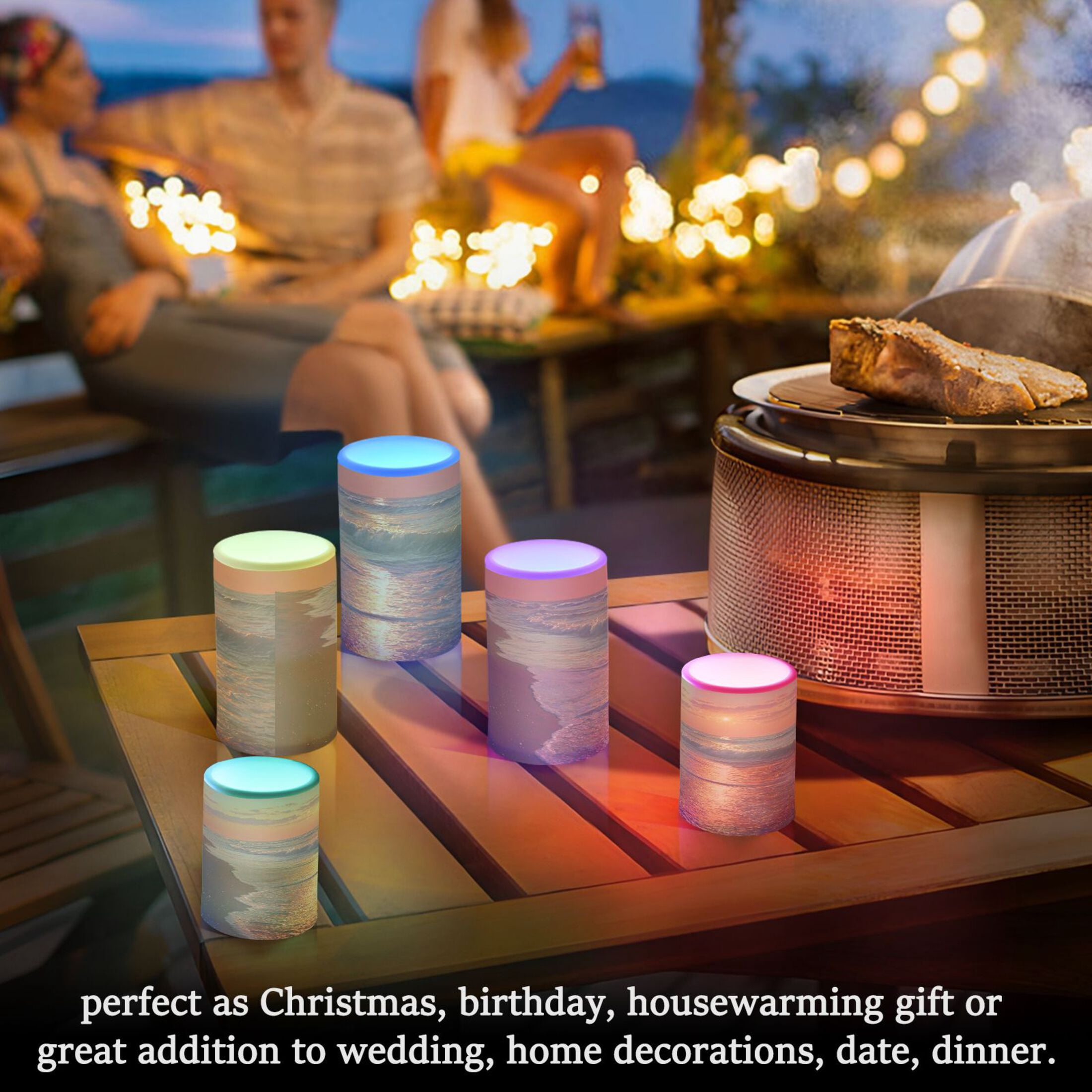 Beach Sunset Flickering Flameless Candles Battery Operated with Remote Timer LED Pillar Candles Set of 2