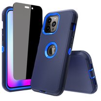 NIFFPD iPhone 14 Pro Max Case with Screen Protector （Anti Spy Privacy）, Heavy Duty Hard Shockproof Protective Phone Case for iPhone 14 Pro Max 6.7" Dark Blue Blue
