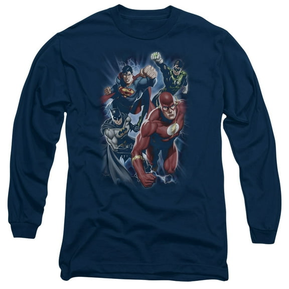 JLA Justice League Storm Chasers  Long Sleeve Adult 18/1 T-Shirt Navy