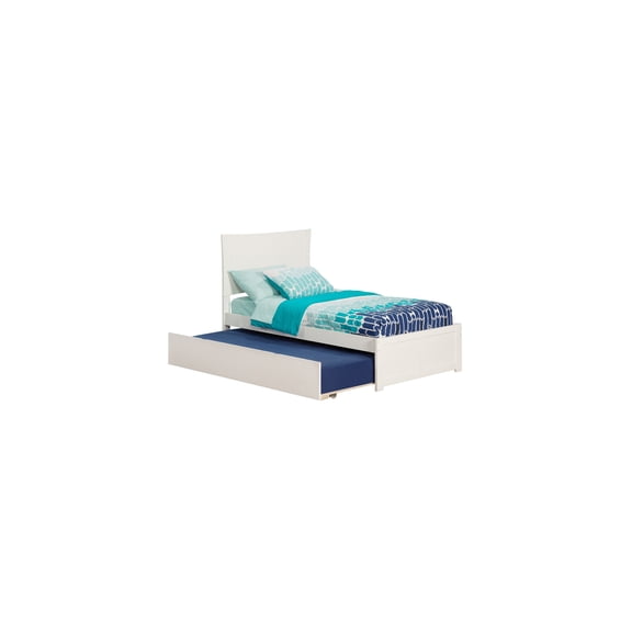 Twin Platform Bed with Trundle & USB Charger - White Finish, Curved Headboard, Extra Sleeping Space