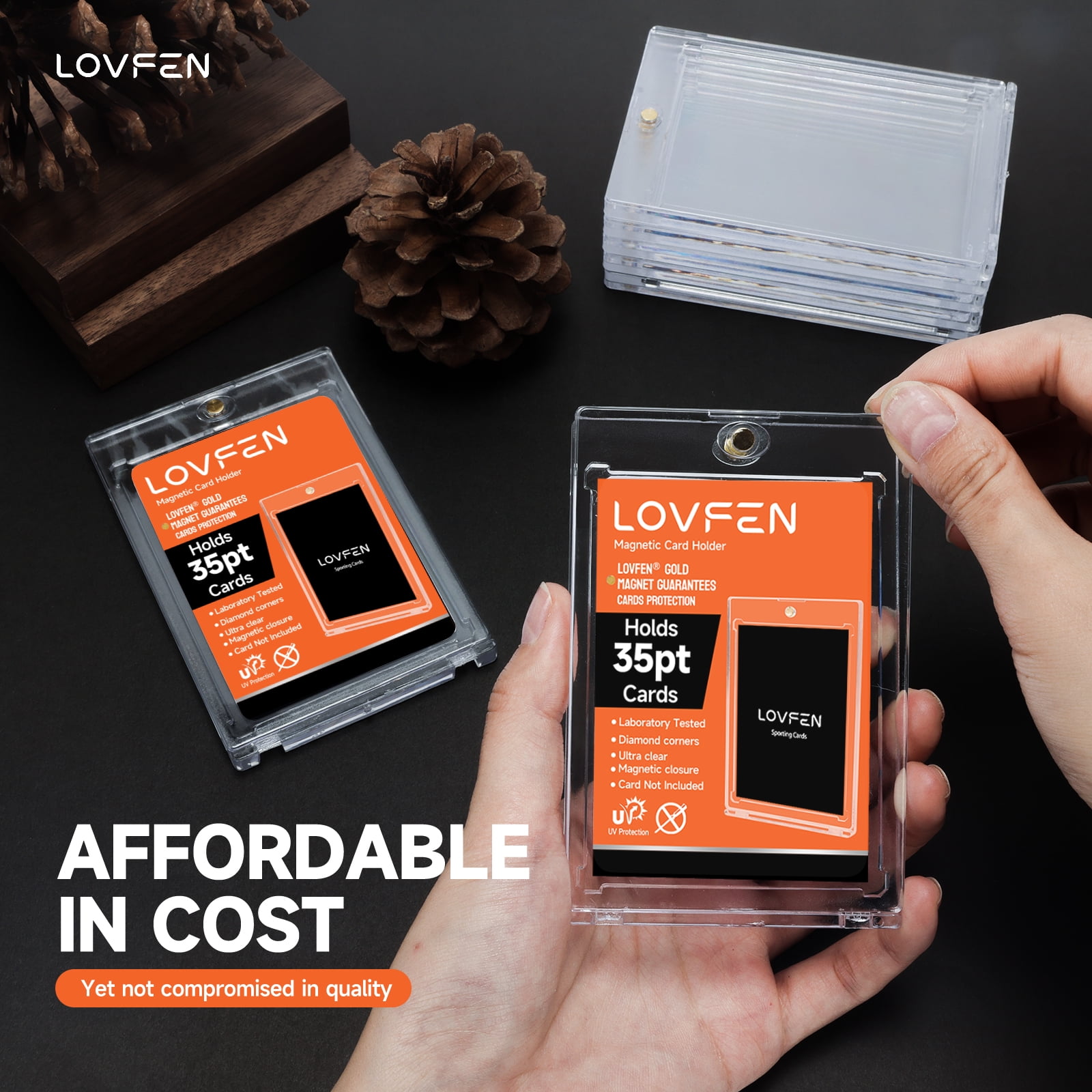 LOVFE 25ct Magnetic Card Holder for Trading Cards, 35pt One Touch Card Holder, Card Protectors Hard Plastic, Magnetic Card Case for Sports Card, Baseball Card Holders, Display Case for Standard Card
