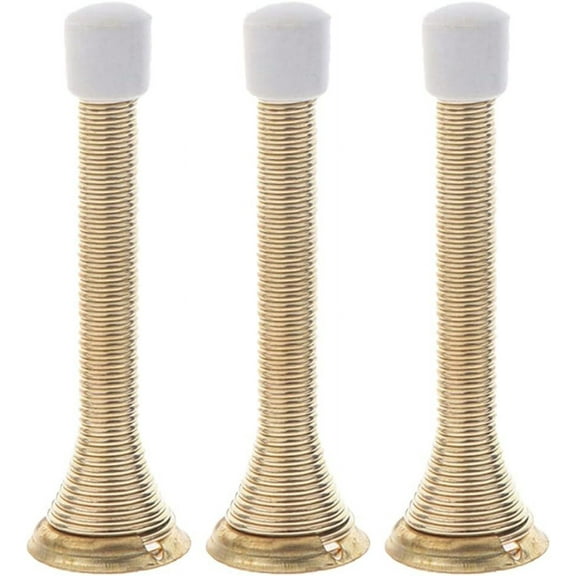 3 Pack Door Stops, Bendable Spring Steel Door Stoppers Wall Mounted Doorstops with Rubber Bumper Tips and Screws Base (Gold)