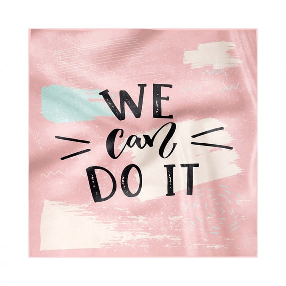 Feminist Decorative Napkins Set of 4, Calligraphy Style Black Font with Feminism Saying We Can Do It, Silky Satin Fabric for Brunch Dinner Party, 12", Pale Pink Pale Blue, by Ambesonne
