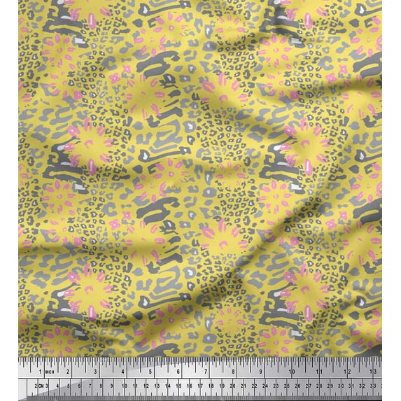 Soimoi Yellow Rayon Fabric Leopard Animal Skin Printed Fabric 1 Yard 56 Inch Wide