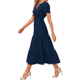 thumbnail image 3 of Womens Summer 2026 Casual Midi Maxi Dresses Lightweight Short Sleeve V Neck Elastic Waist Boho Beach Dress, 3 of 6