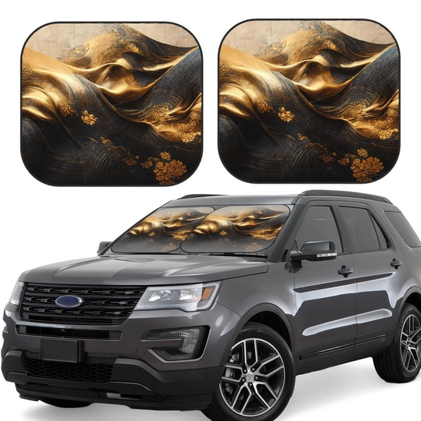 Fotbe Luxurious Gold Flow Juego de 2 Piezas de Parasoles para Parabrisas | Bloqueador Solar para Auto | Accesorios Plegables para Protección Solar Interior-Small