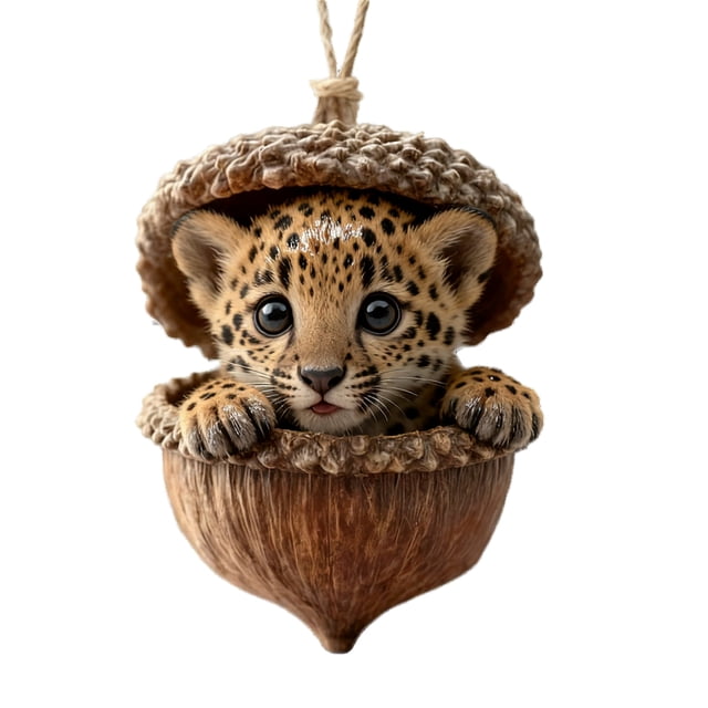 Adornos de animales del bosque con bellotas, colgantes de acrílico en 2D con forma de piña y animales para el árbol de Navidad, adornos navideños acogedores para la decoración del hogar