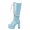 Blue, variant on Black Knee High Boots Womens Black Booties Solid Color Square Toe Thick High Heels Platform Glossy Leather Women Boots Lace up Pearl Chain Fashion Store High Boots