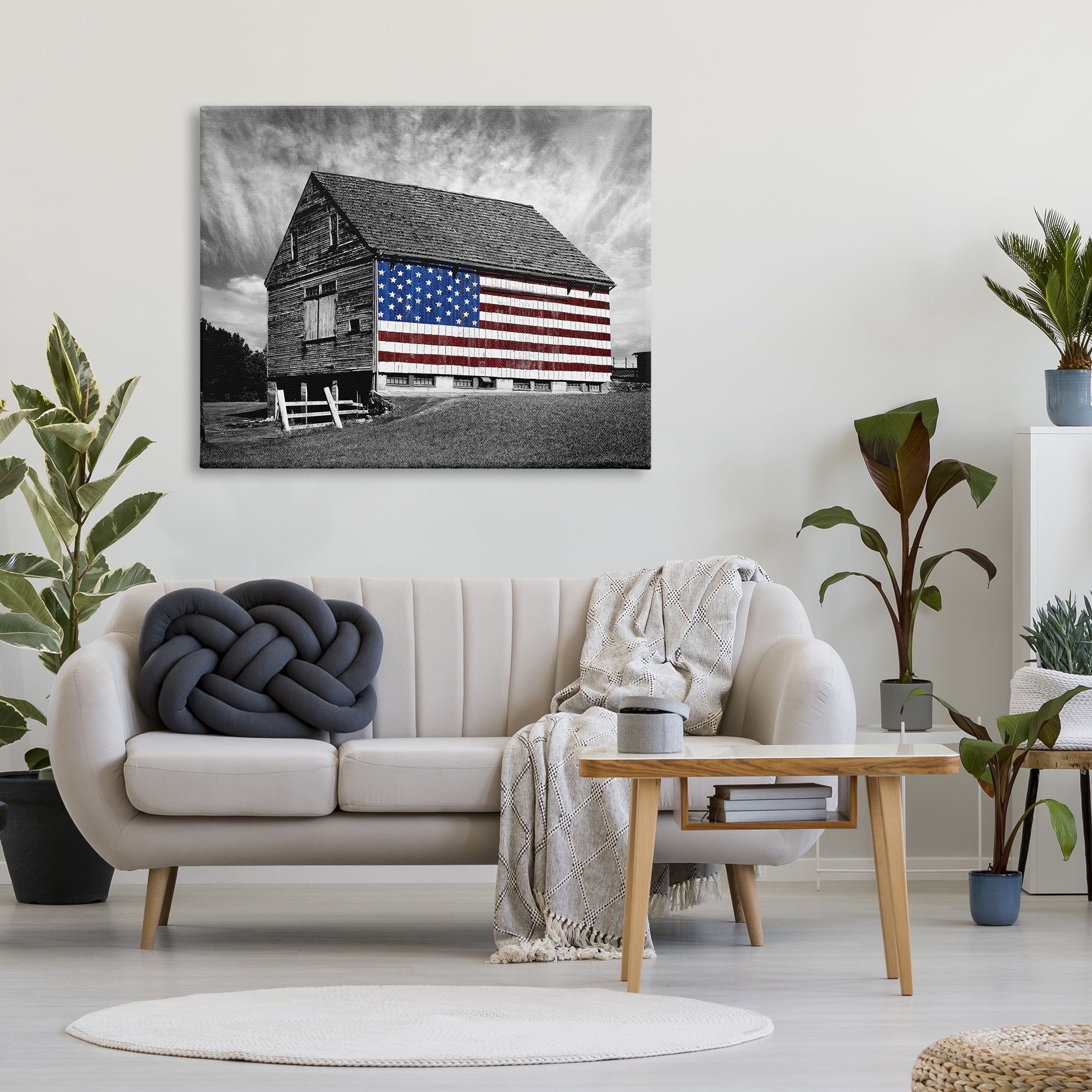 Stupell IndustriesBlack and White Farmhouse Barn American FlagCanvas Wall Art by James McLoughlin