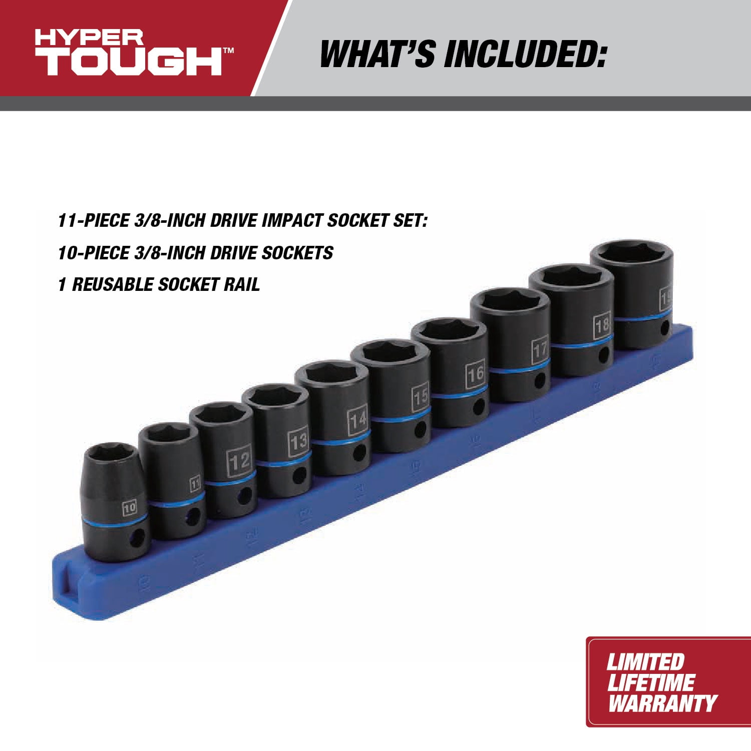 Hyper Tough 11-Piece 3/8-inch Drive Metric Socket Set (mm)