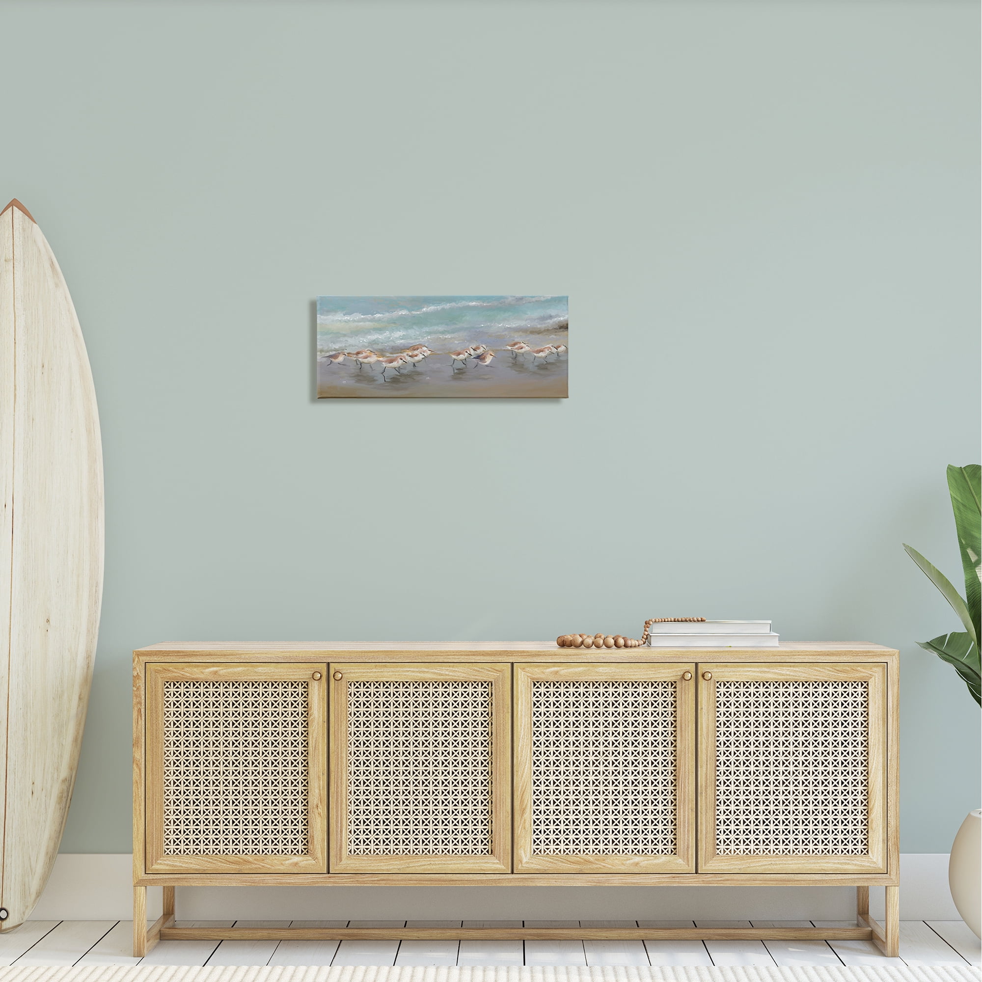 Stupell Sandpiper Flock Shoreline Splashing Landscape Painting Gallery Wrapped Canvas Print Wall Art