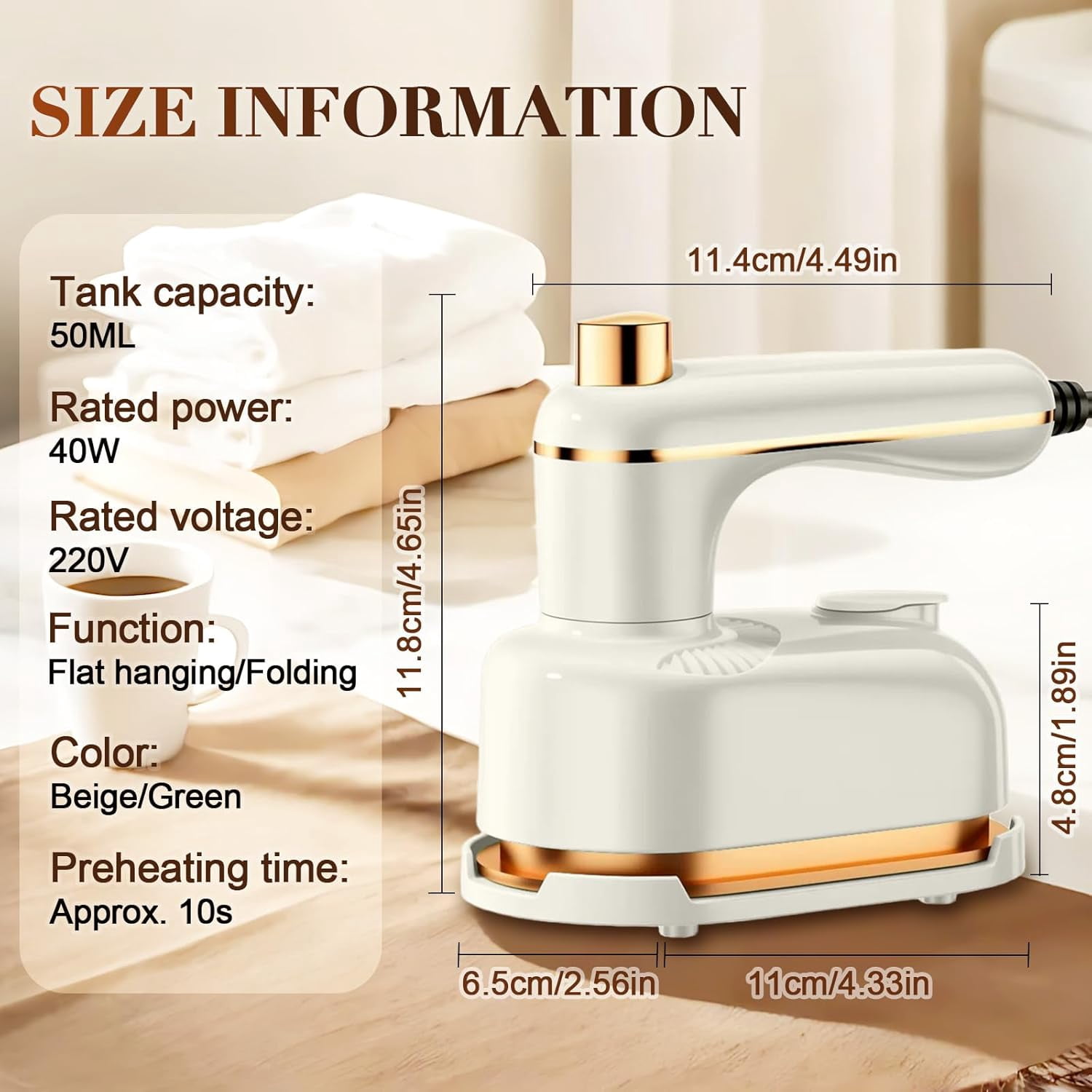 Handheld Portable Iron,2 In 1 Steam lron with Anti-Scalding Base, Travel Steamer for Clothes, with 50ml Water Tank 180° Swivel Handle Mini Travel Iron for Home,Travel