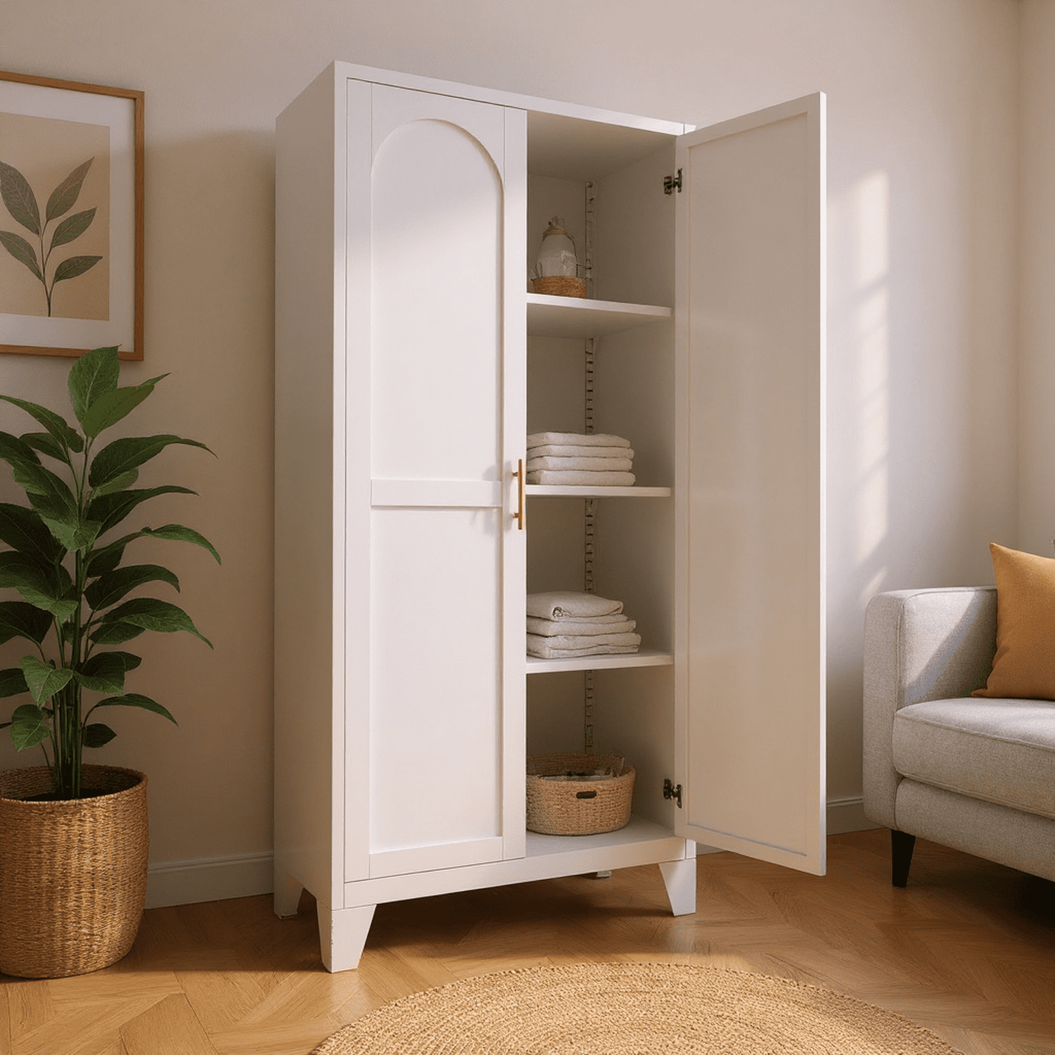 Homy Casa 60.8" White Tall Storage Cabinet with 4 Adjustable Shelves for Kitchen, Pantry Cupboard