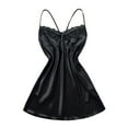 thumbnail image 4 of Soft Cotton Pajamas for Women V-Neck Satin Sleepwear & Lace Chemise Babydoll Nightgown Black Xl, 4 of 5