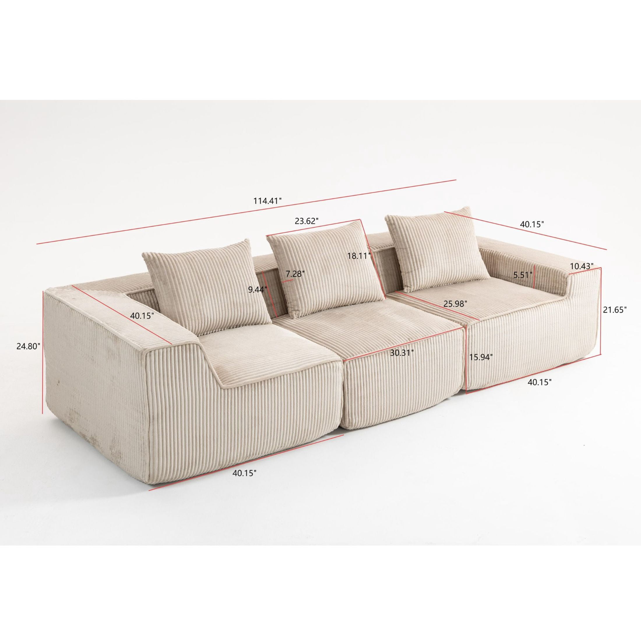 Noble House Tobias 3-Seater Modular Compressed Sofa, Corduroy Upholstery with Multi-Position for Living Room, Beige