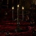 thumbnail image 6 of Halloween Skeleton Flameless Taper Candles, Battery Operated, Antique Gold Finish Candelabra with LED Candles, Spooky Halloween Mantel and Table Decoration, 6 of 7