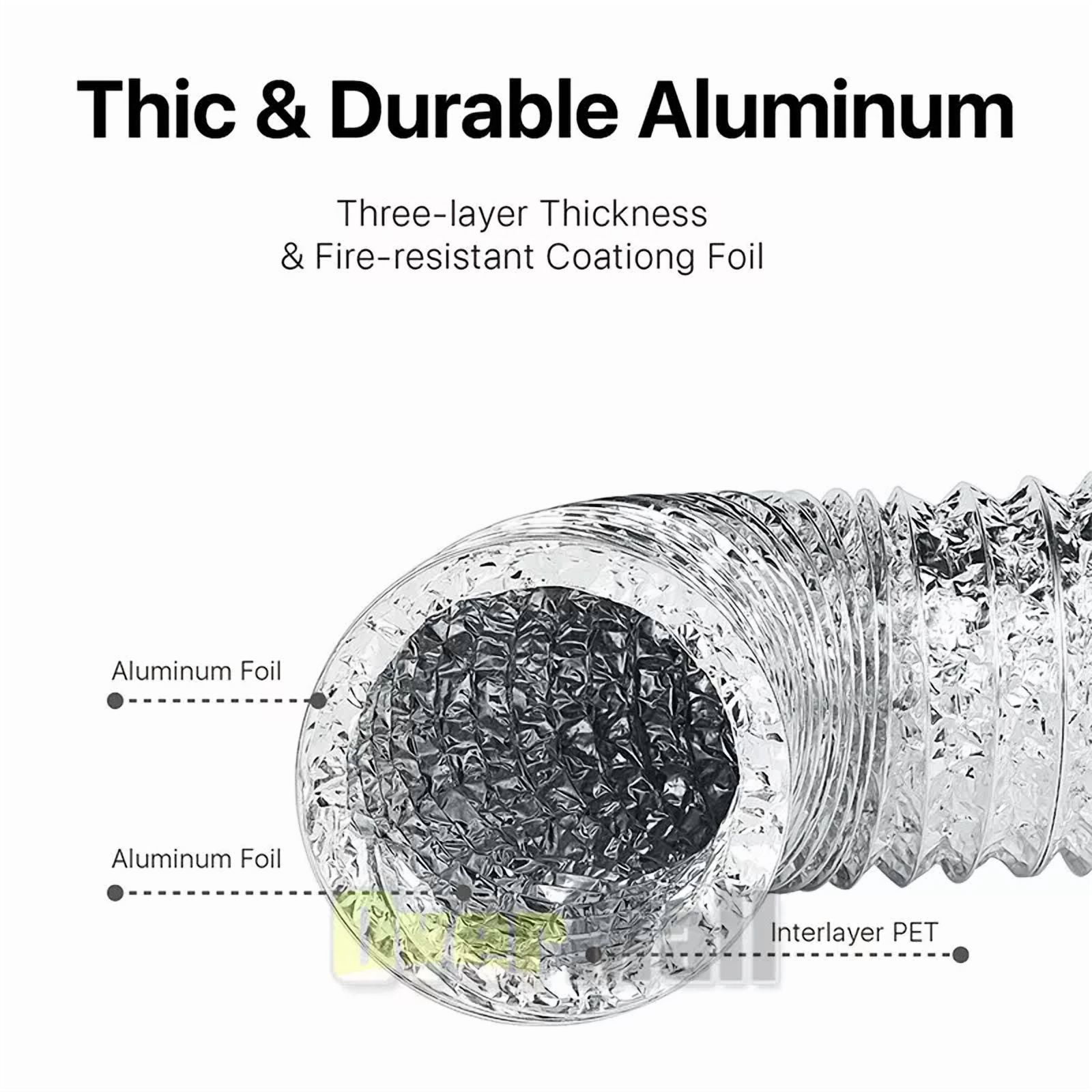 Aluminum Ducting Dryer Vent Hose (4" Inch, 8Ft) Flexible Non-Insulated Air Pipe