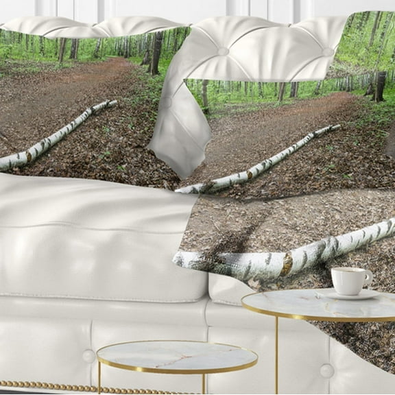 Designart Trunk of Birch on the Track - Contemporary Landscape Printed Throw Pillow - 12x20