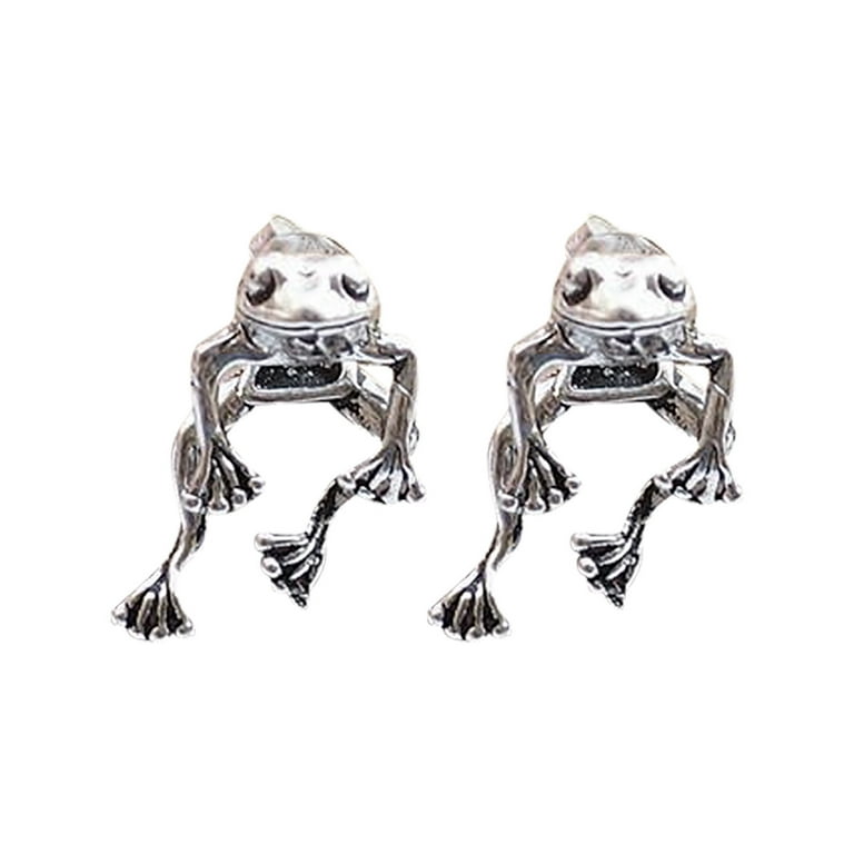 Cute Frog Silver Stud Retro Earrings Jewellery Womens Girls