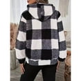 thumbnail image 4 of DAFPZW Women's Sherpa Hooded Cardigan Fall Winter Fuzzy Fleece Jacket Warm Soft Plaid Flannels Sweater Coat Outwear, 4 of 9