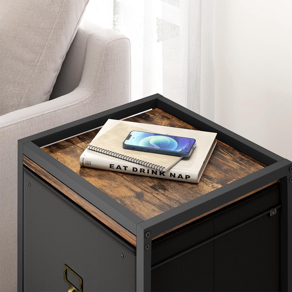 2 Drawer File Cabinet, Mobile Filing Cabinet for Home Office Fits A4 or Letter Size, Fabric Vertical File Cabinet with Wheels, Home Office Small Under Desk Storage Cabinet, Rustic Black
