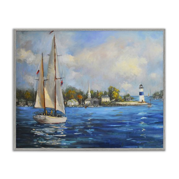 Stupell Industries Traditional Sailboats Ocean Landscape Gray Framed Giclee Art, 20 x 16, by Allayn Stevens