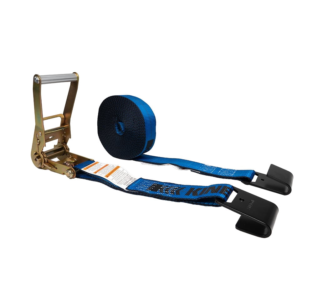 10 Pack 2" x 30' Kinedyne Heavy Duty Tie-Down Ratchet Straps with Flat Hooks, 10,000 Breaking Strength - Blue Tie Down Ratchet Straps for Flatbed Trailers, Pickup Trucks