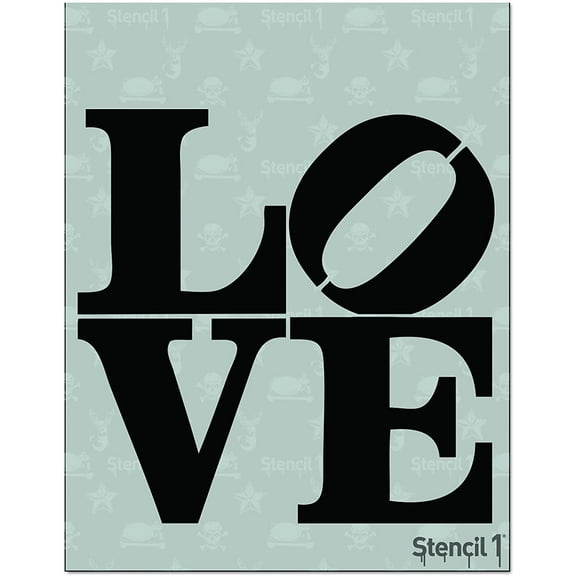 Stencil1 Love Stacked Stencil, Valentines Day, 8.5 x 11 inches for Painting on Bedroom Wall, Home Decor, T-Shirts, Canvas, DIY Decorating and Art- Attractive, Reusable, Recyclable.