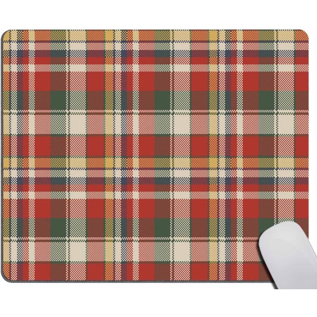 Red Beige Plaid Premium Mouse Pad Textured Mousepad (7.9" x 9.5") with Natural NonSlip Rubber Base, Ideal for Laptop, Computer & PC, Vintage Look