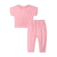 thumbnail image 1 of Minnieouse Verano niñas manga corta cuello camiseta pantalones conjunto estilo Casual fiesta Tops cintura elástica pantalones Kit ropa conjuntos de ropa Rosa 120cm, 1 of 6