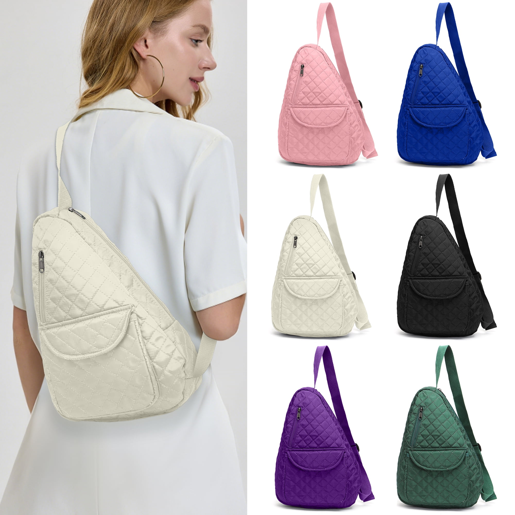 2-Piece Unisex Quilted Nylon Sling Bag Set – Large-Capacity Crossbody Bags with Chest & Shoulder Wear Options, Ideal for Travel, Hiking, Work & Commute