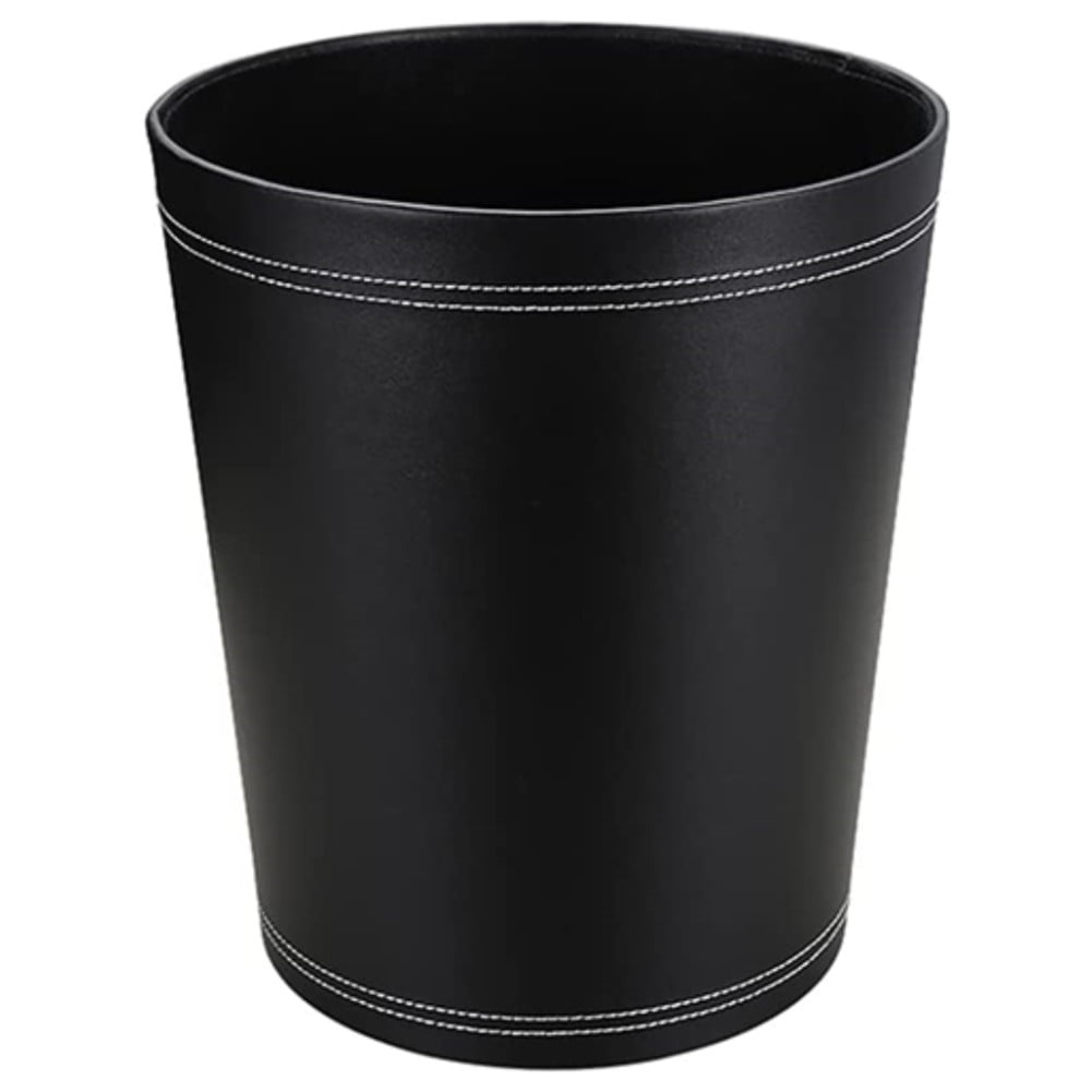 PU Leather Trash Can,Retro Wastebasket Waterproof Large Round Without Cover Bedroom Office Waste Paper Bin-A