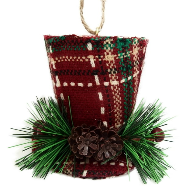 Holiday Time Christmas Ornaments 4Piece Plaid Top Hat Ornament